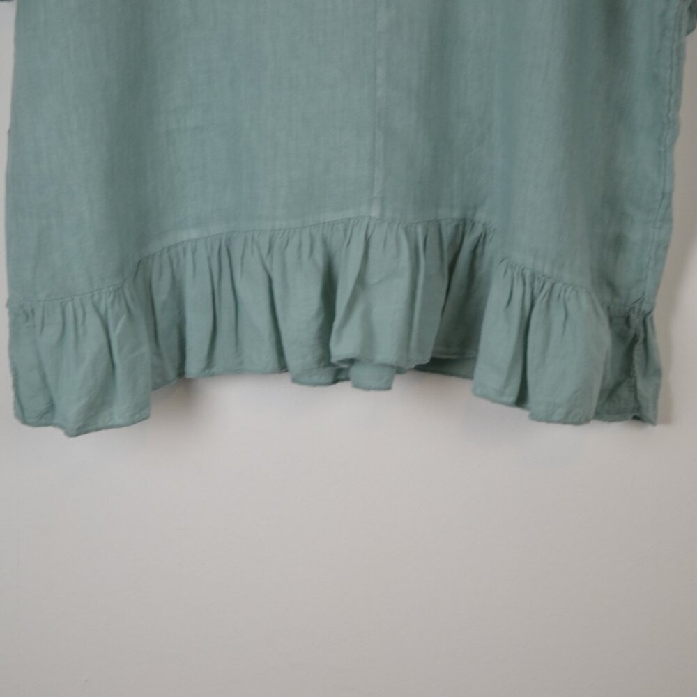 Terzo Millennio Linen Tunic Top Womens M Ruffle Short Sleeve Hem Lagenlook Top - Picture 5 of 8